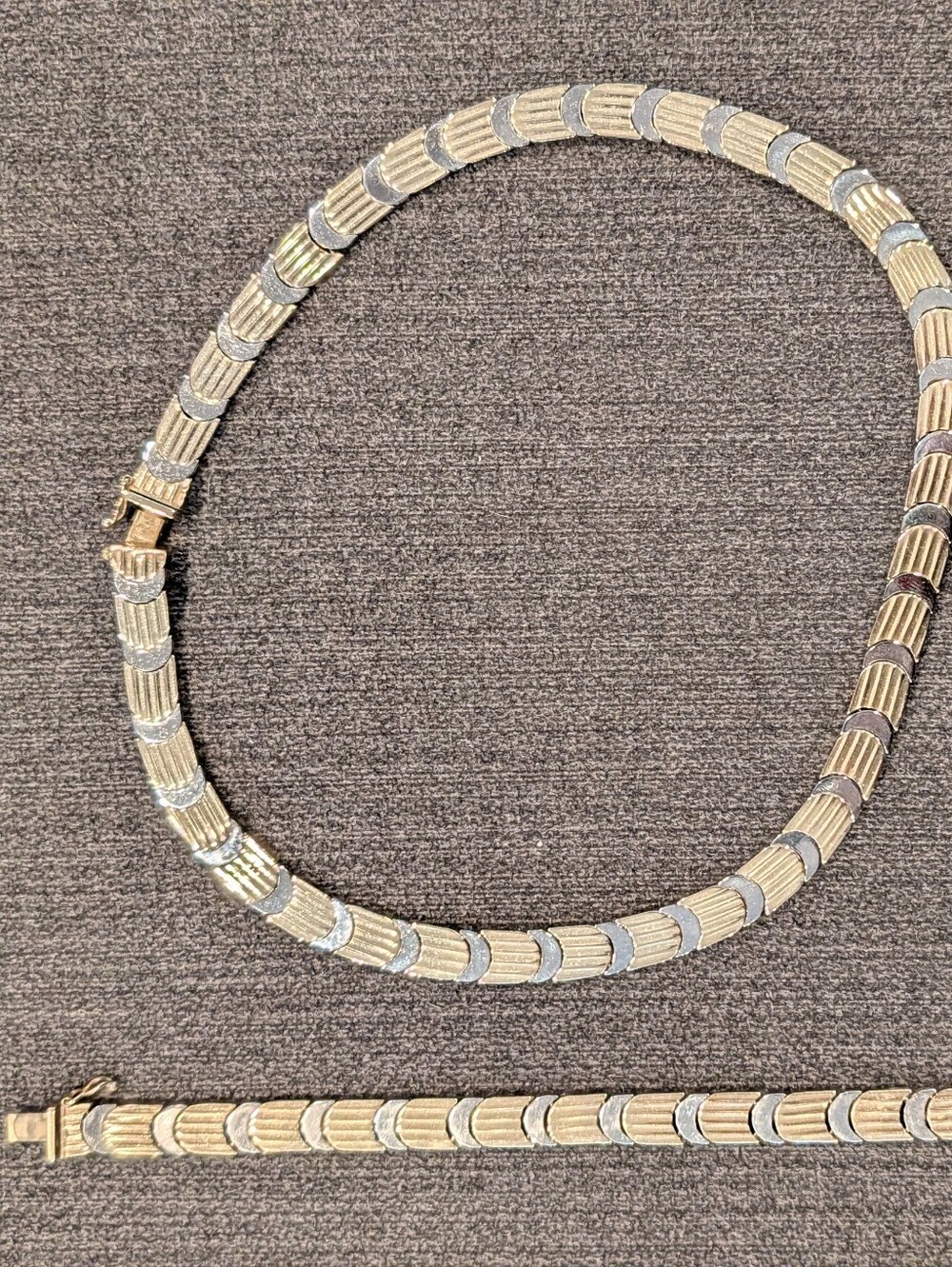 Solid 14k Italy Gold And White Gold Bracelet And Necklace Set